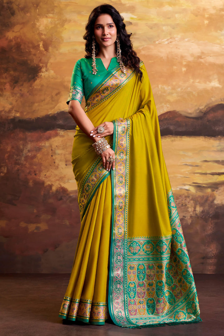 Mustard Yellow Soft Patola Silk Saree