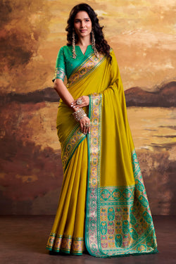 Mustard Yellow Soft Patola Silk Saree