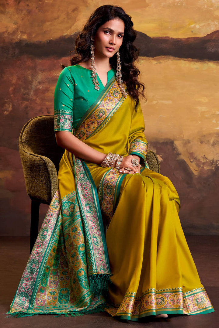 Mustard Yellow Soft Patola Silk Saree
