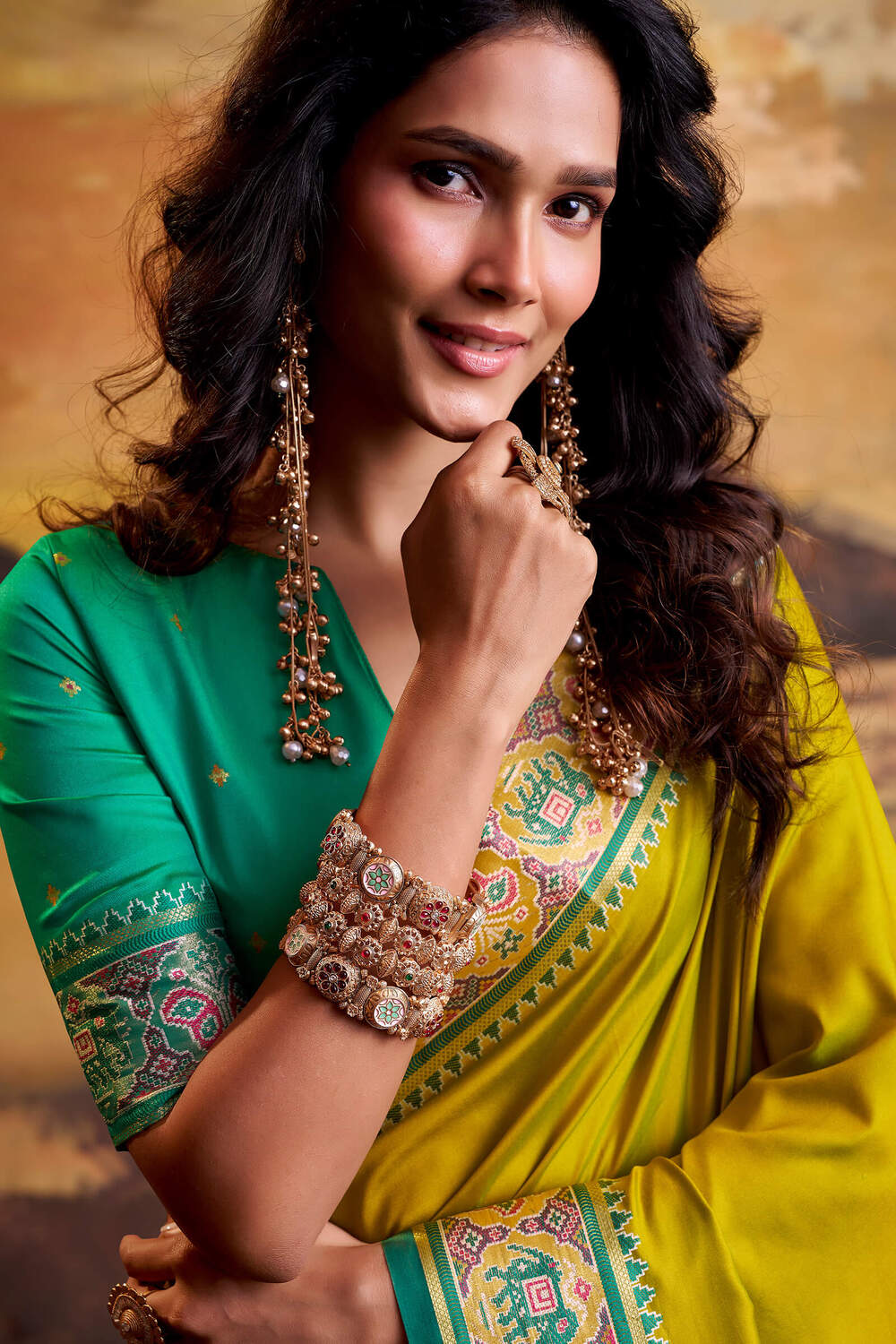 Mustard Yellow Soft Patola Silk Saree