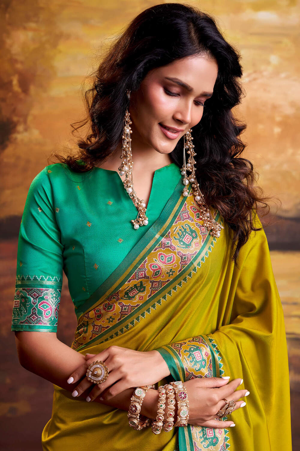 Mustard Yellow Soft Patola Silk Saree