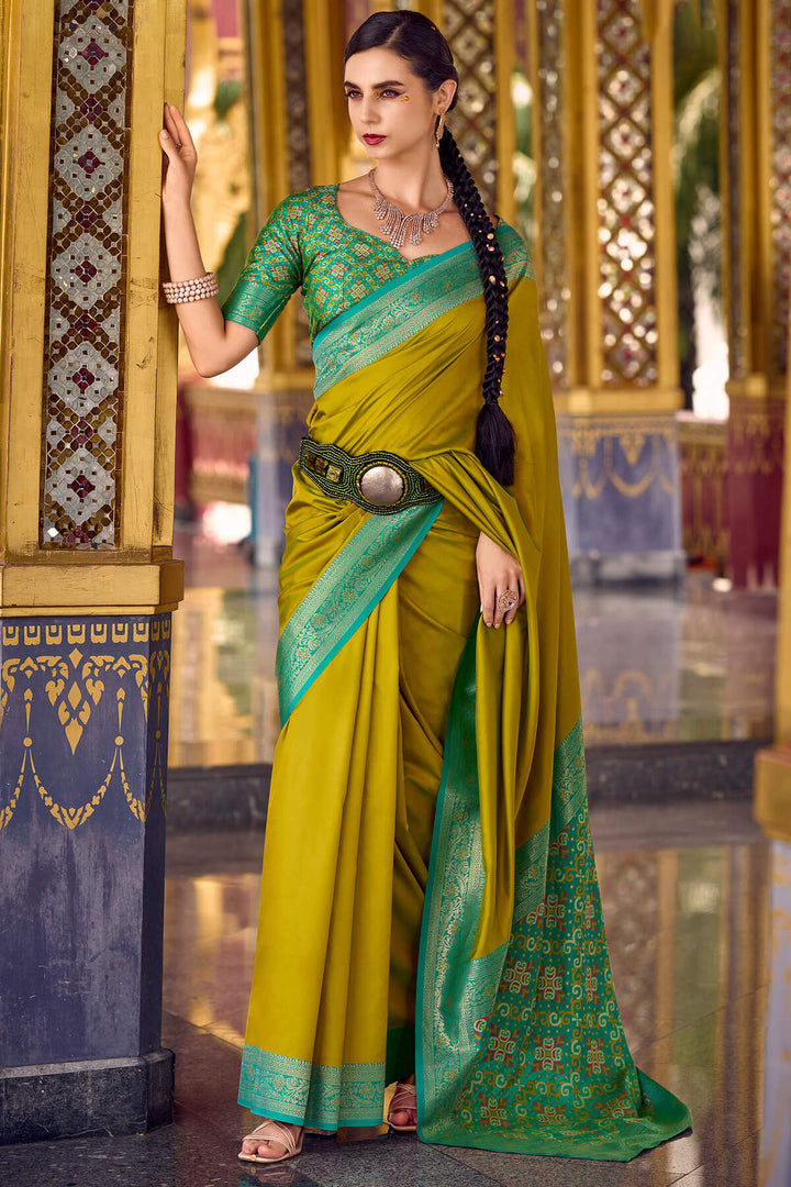Mustard Yellow Zari Woven Soft Silk Saree