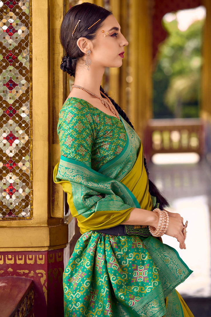 Mustard Yellow Zari Woven Soft Silk Saree