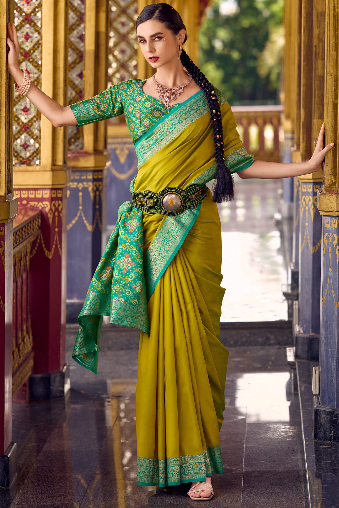 Mustard Yellow Zari Woven Soft Silk Saree