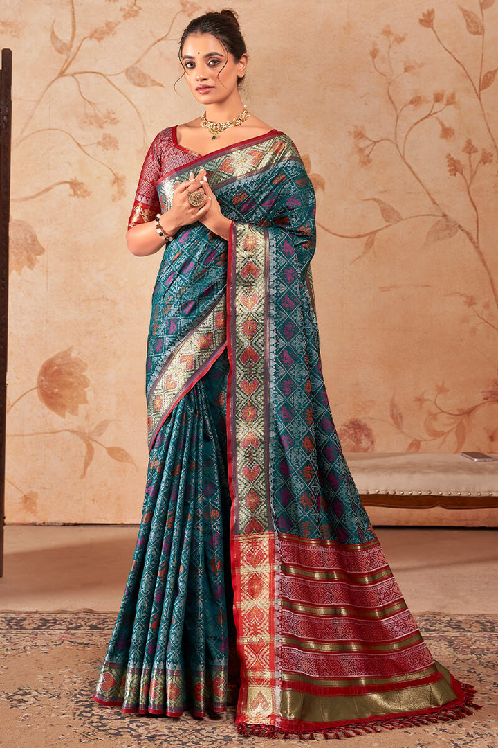 Muted Blue Woven Soft Banarasi Silk Saree