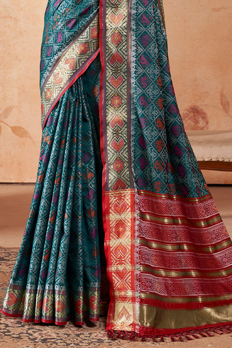 Muted Blue Woven Soft Banarasi Silk Saree