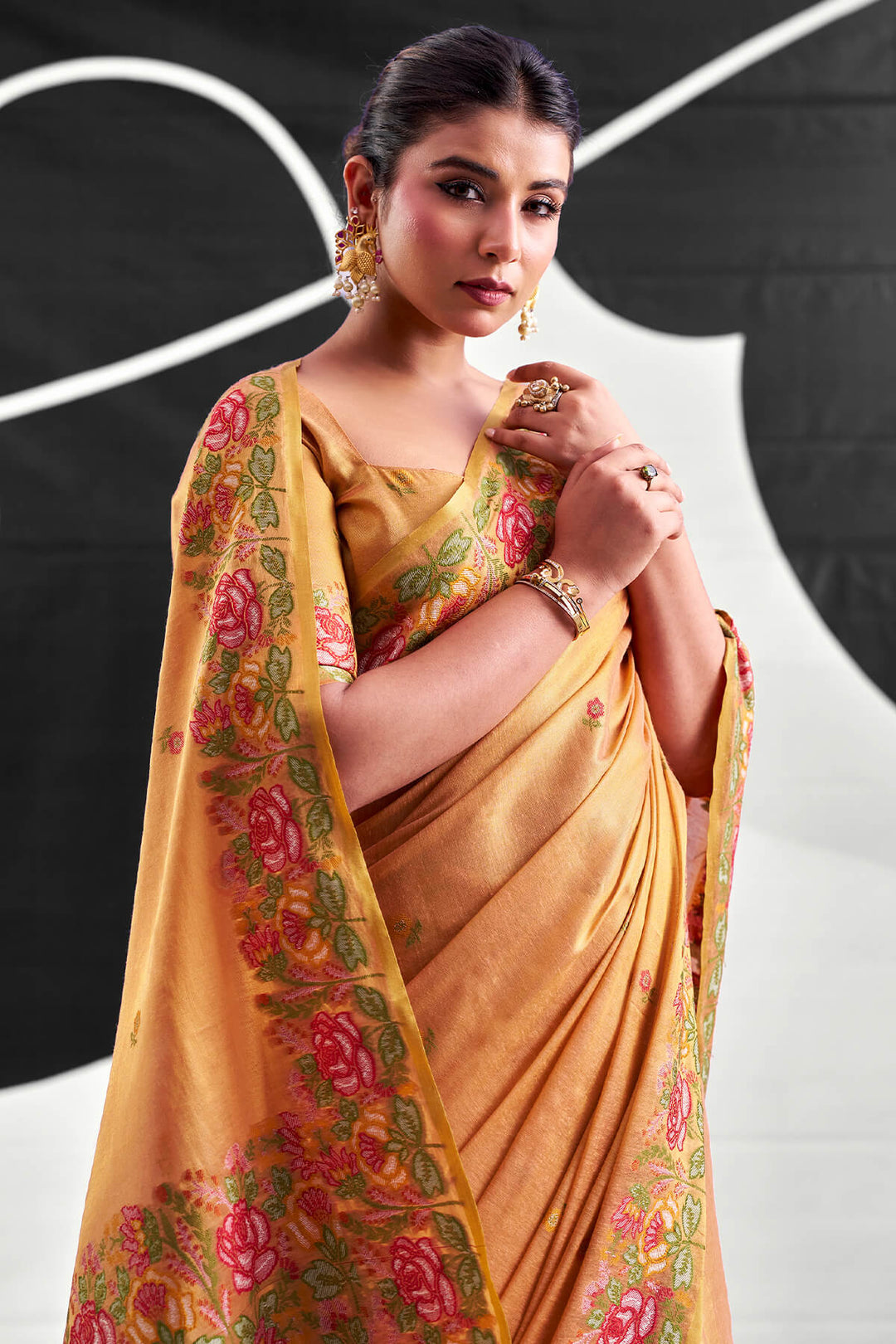 Muted Peach Zari Woven Banarasi Tissue Silk Saree