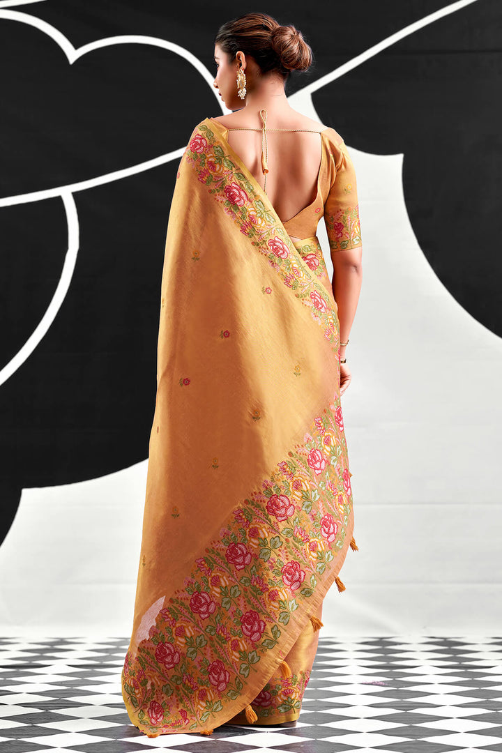 Muted Peach Zari Woven Banarasi Tissue Silk Saree
