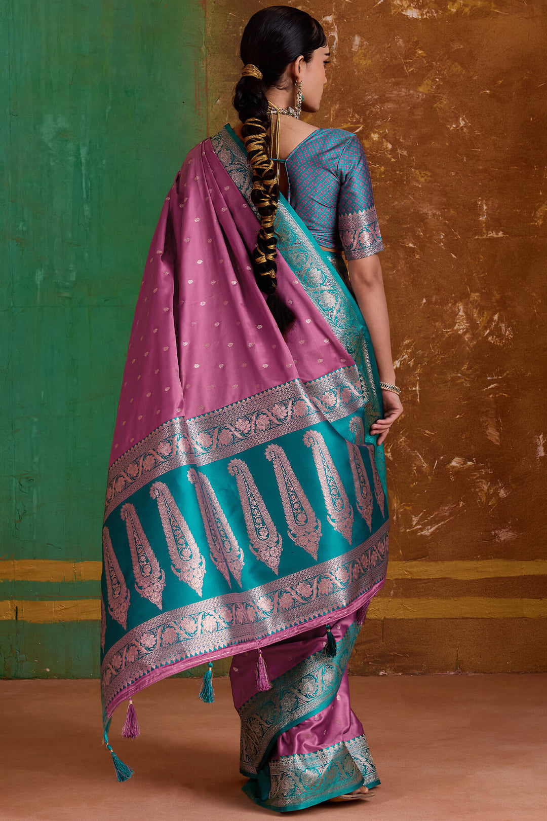 Muted Pink Banarasi Satin Silk Saree
