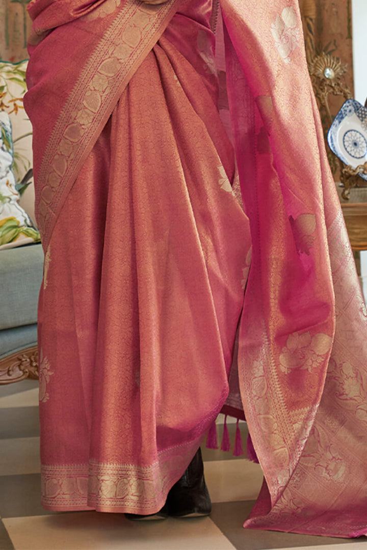 Muted Pink Banarasi Tissue silk Saree