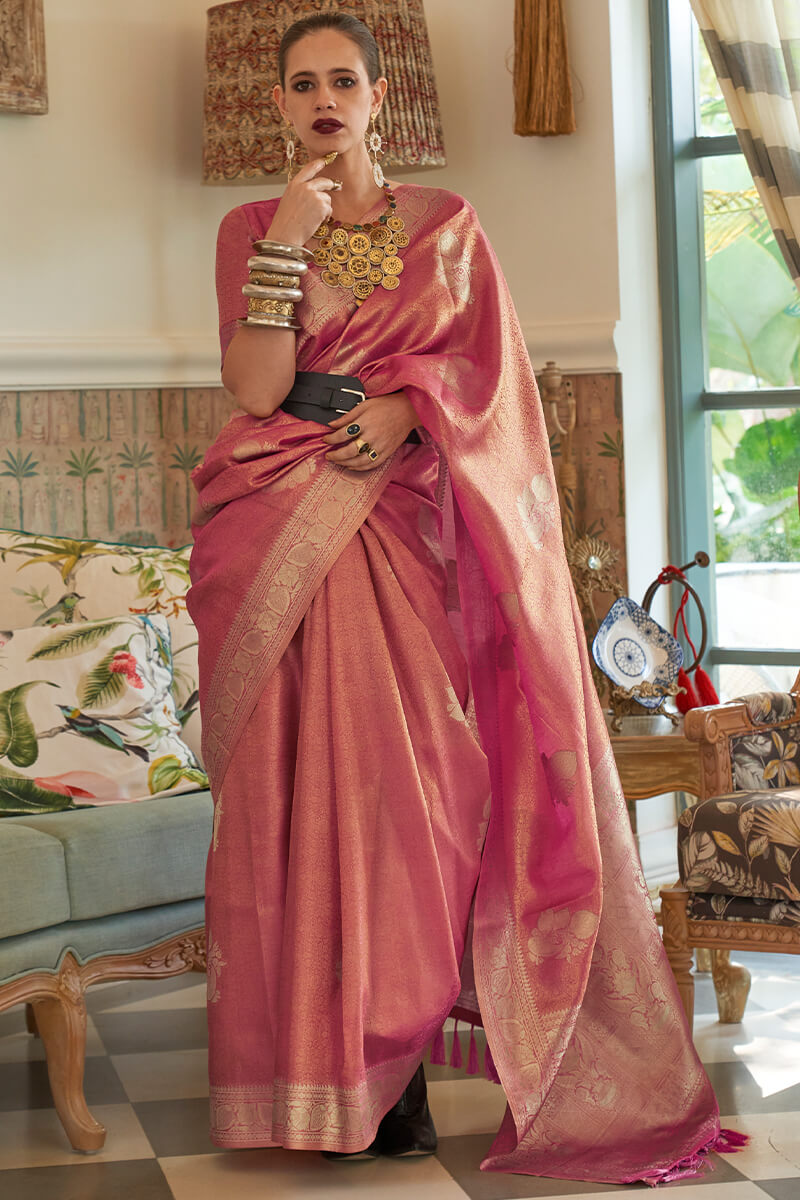 Muted Pink Banarasi Tissue silk Saree