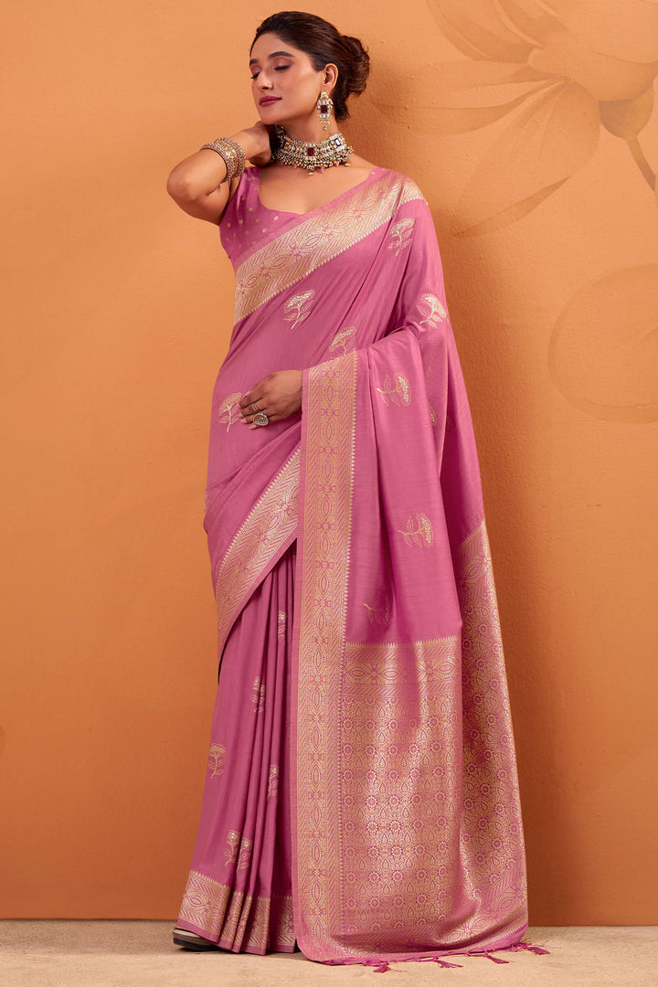 Muted Pink Banarasi Tussar Silk Saree