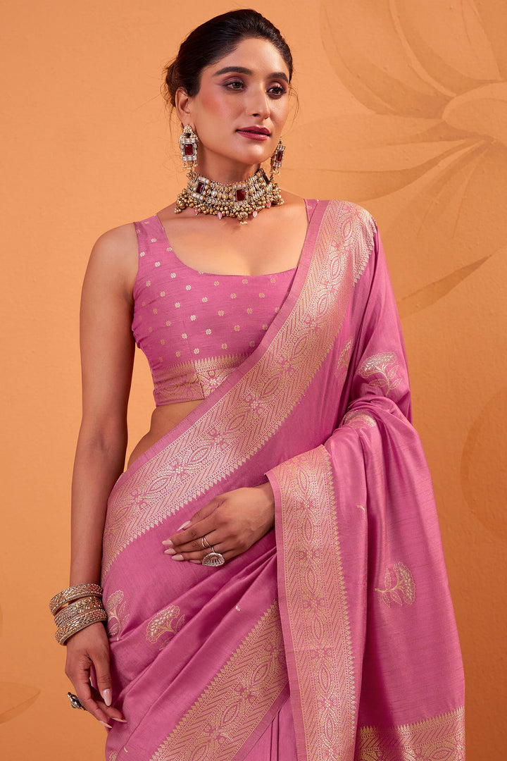 Muted Pink Banarasi Tussar Silk Saree