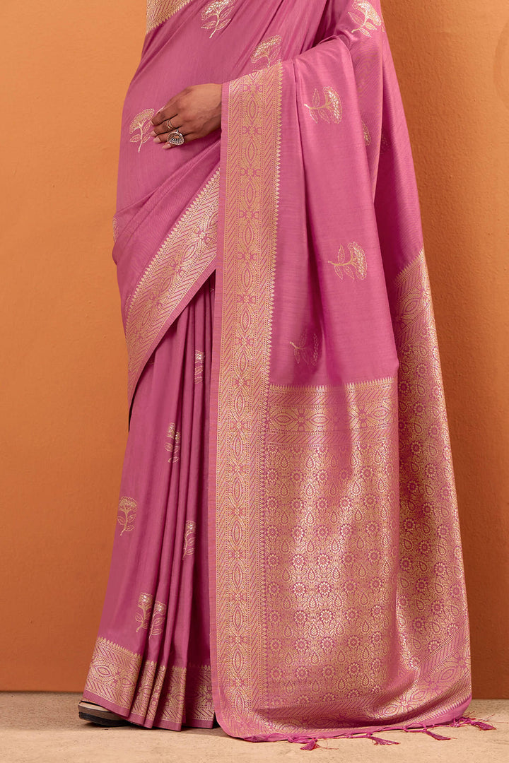 Muted Pink Banarasi Tussar Silk Saree
