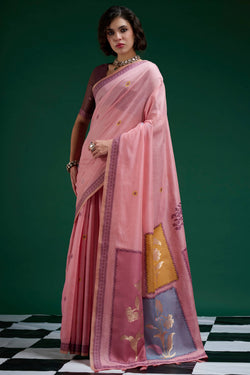 Muted Pink Jamdani Cotton Silk Saree