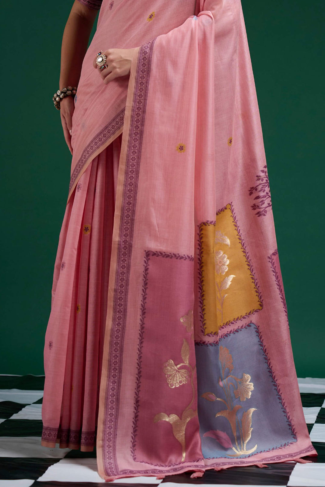 Muted Pink Jamdani Cotton Silk Saree