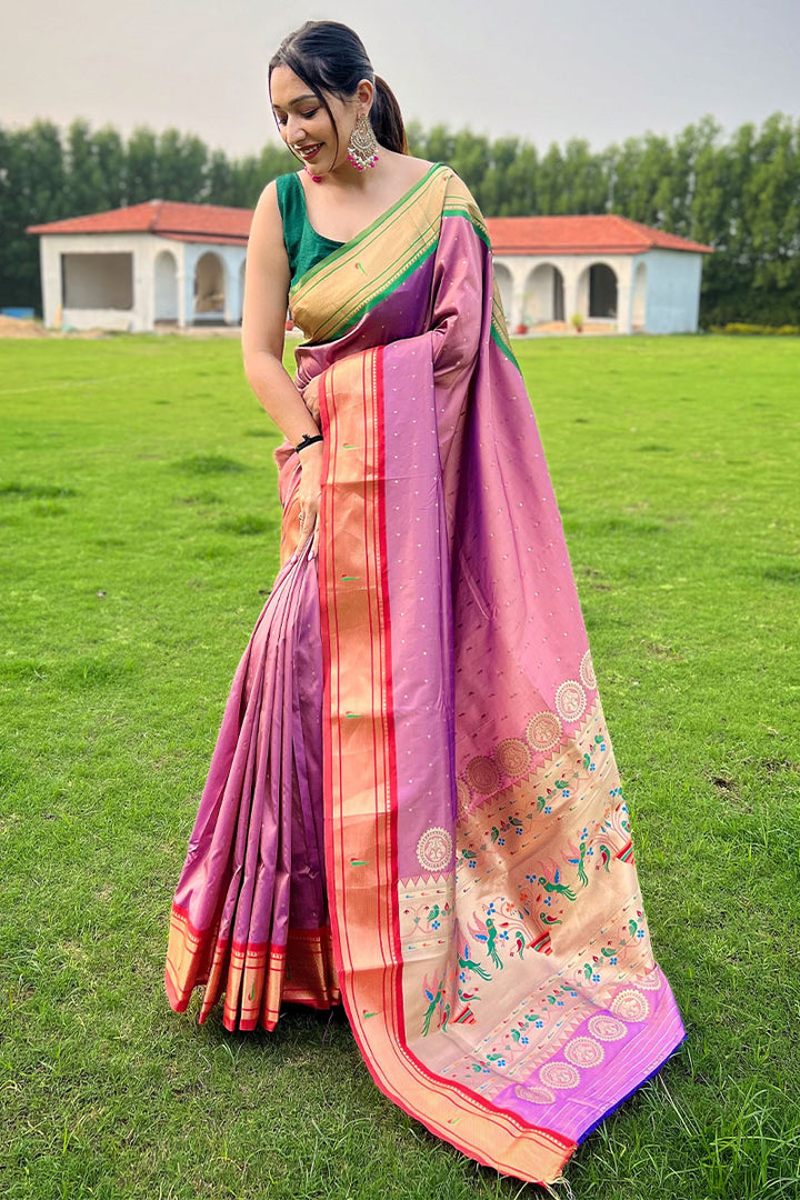 Muted Pink Paithani Silk Saree