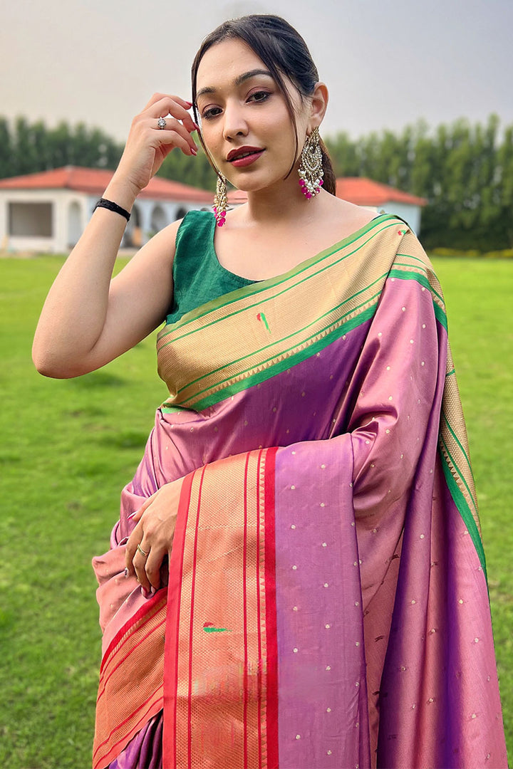 Muted Pink Paithani Silk Saree