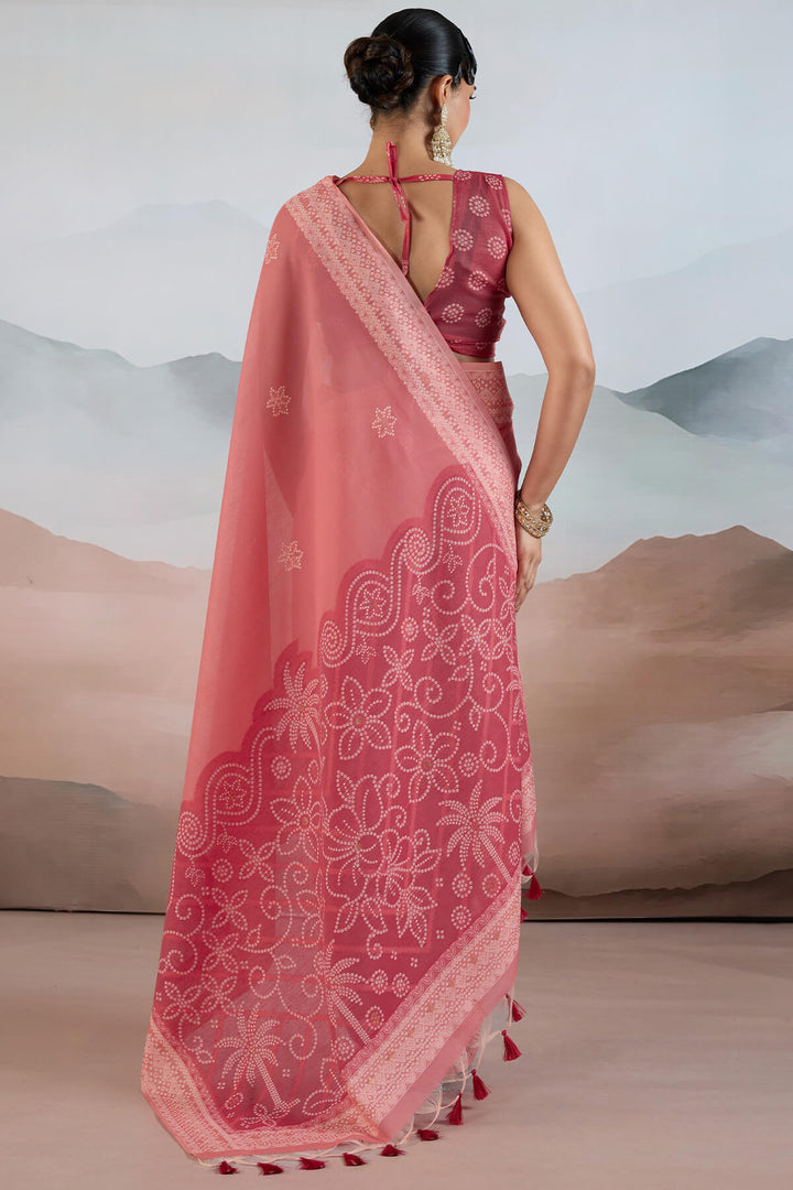 Muted Pink Pure Cotton Viscose Silk Saree