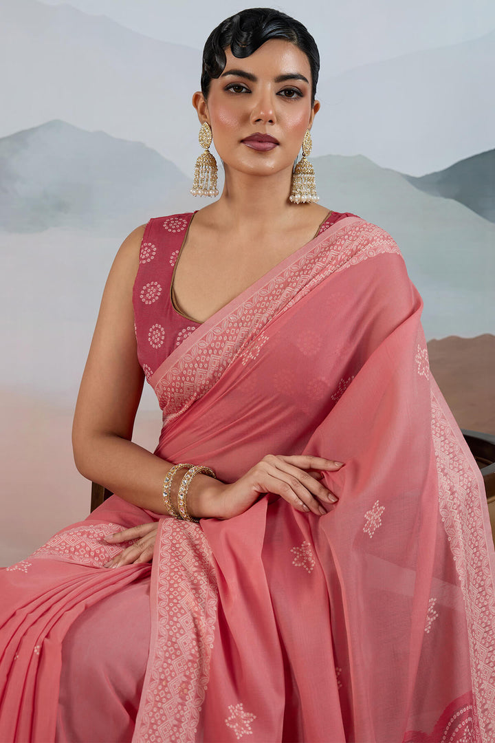 Muted Pink Pure Cotton Viscose Silk Saree