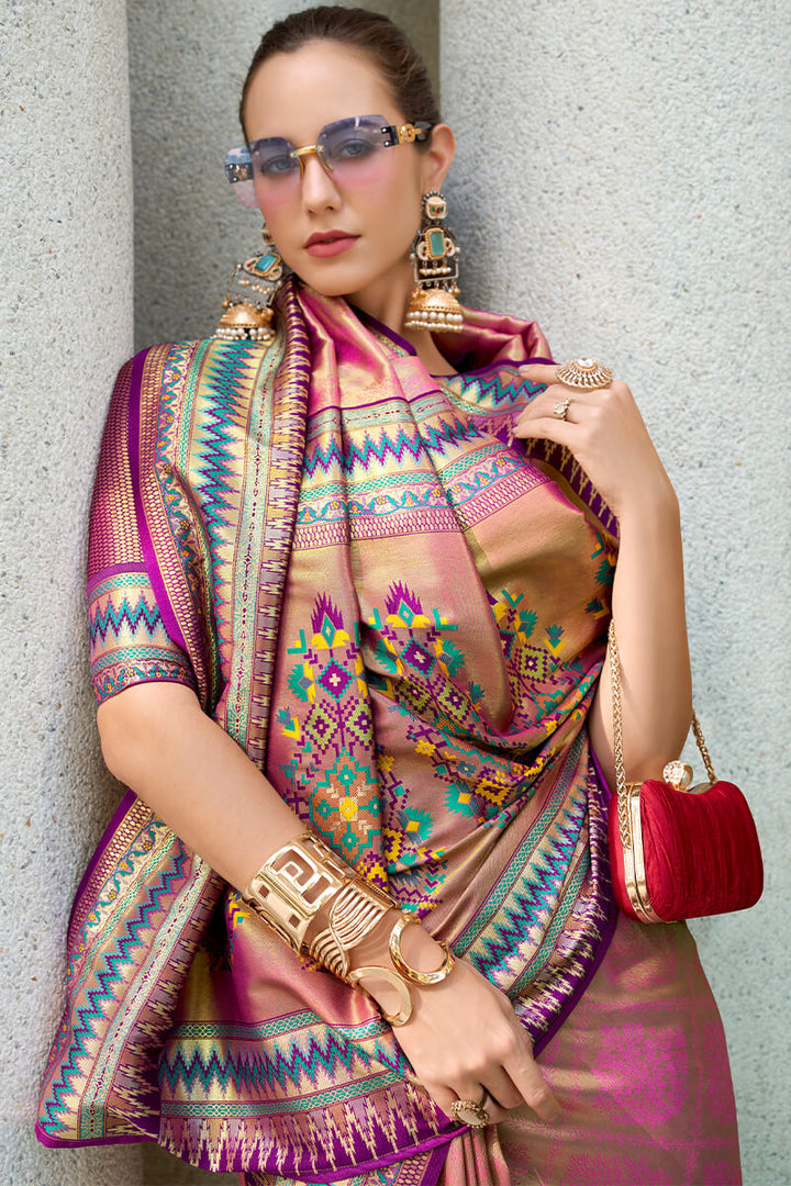 Muted Pink Zari Woven Tissue Silk Saree