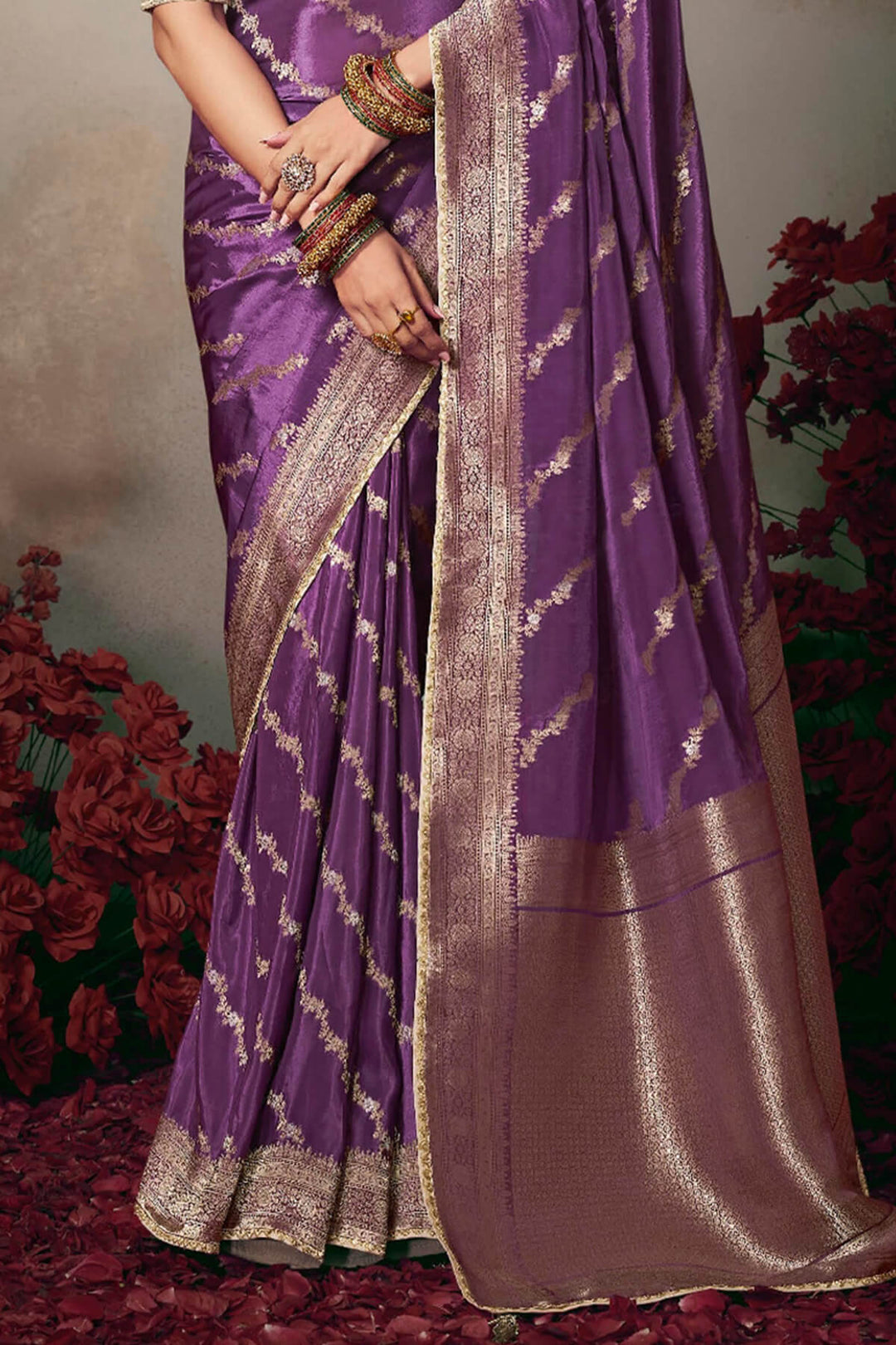 Muted Purple Banarasi Silk Saree with Designer Blouse Piece