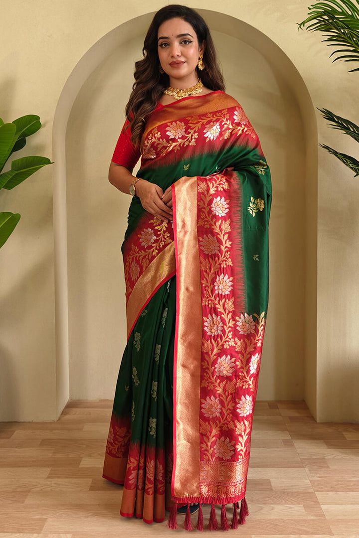 Myrtle Green Banarasi Silk Saree with Designer Chaap Border