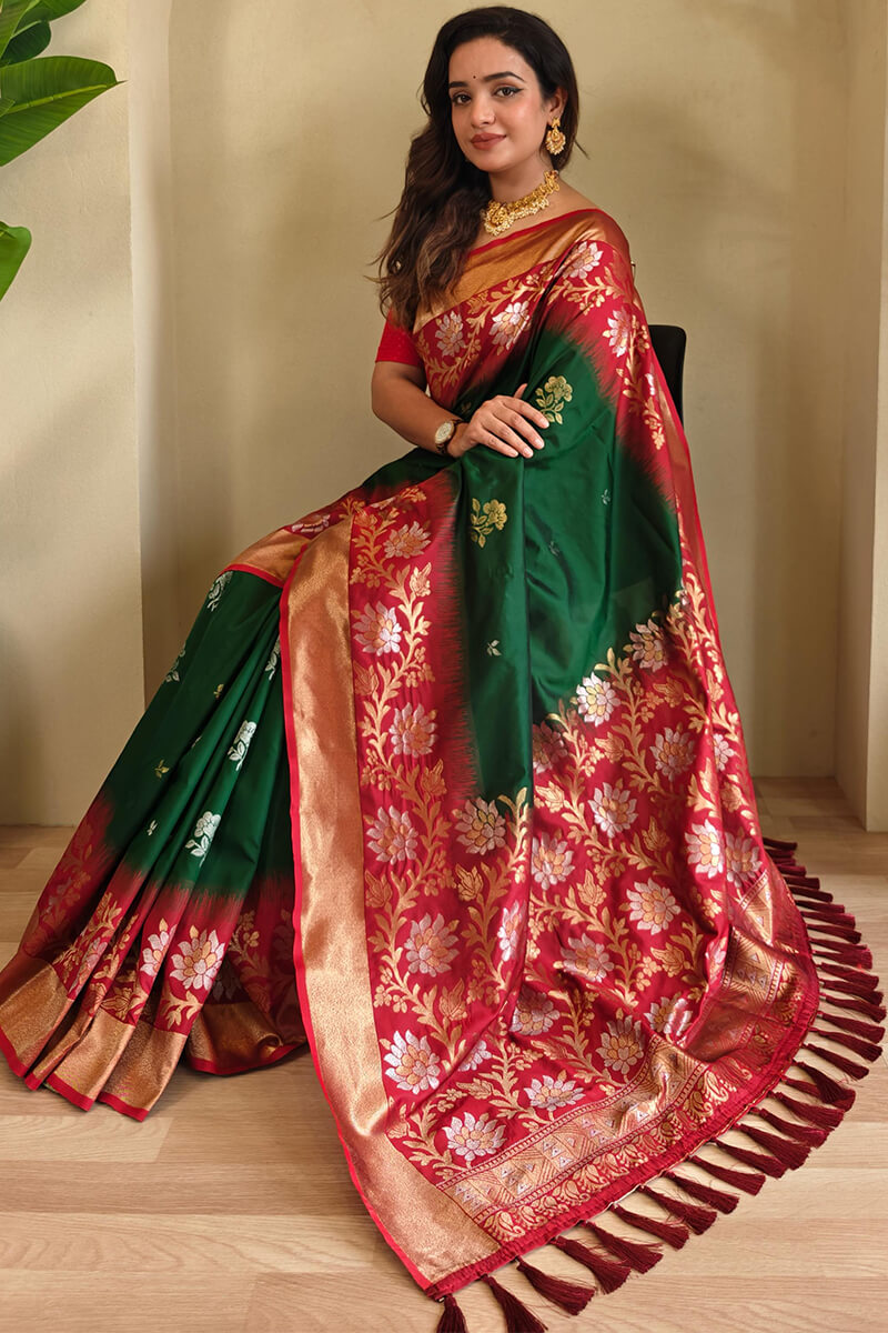 Myrtle Green Banarasi Silk Saree with Designer Chaap Border