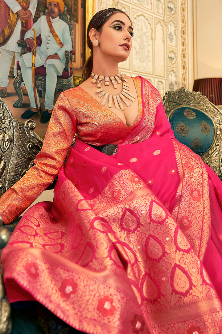 Mystic Pink Banarasi Organza Silk Saree