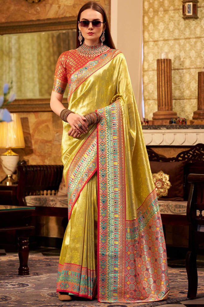 Naples Yellow Banarasi Tissue Silk Saree