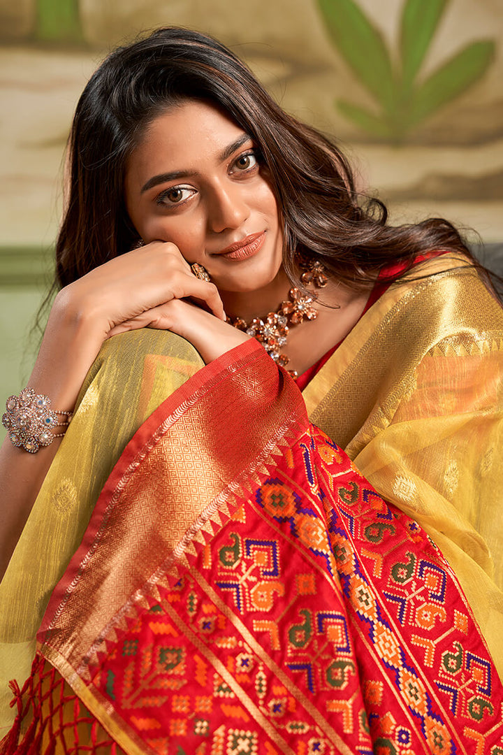 Naples Yellow Banarasi Tissue Silk Saree