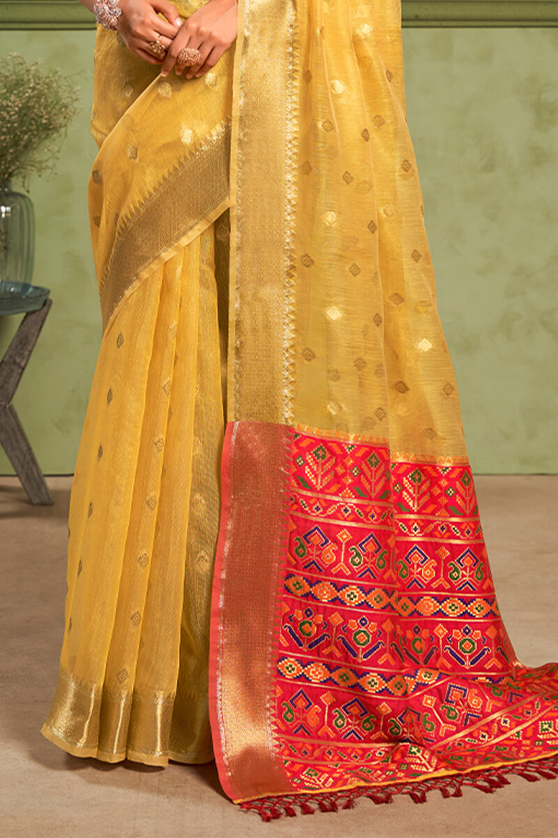 Naples Yellow Banarasi Tissue Silk Saree