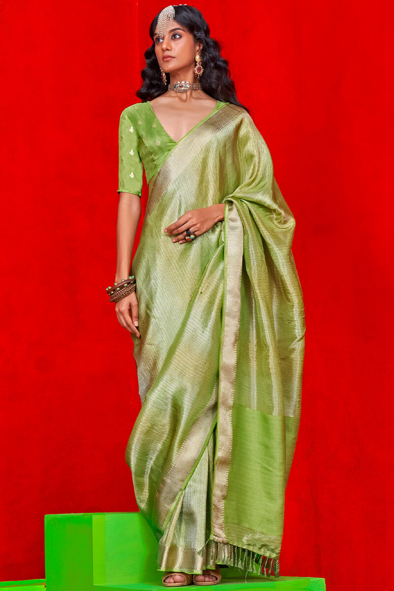 Nasty Green Viscos Zari Tissue Silk Saree