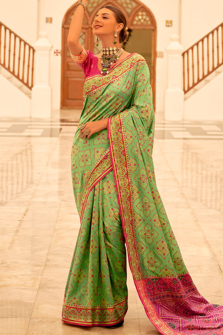 Nasty Green Woven Patola Silk Saree