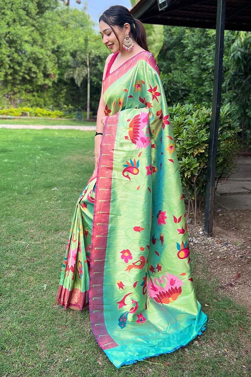 Nasty Green Zari Woven Paithani Silk Saree