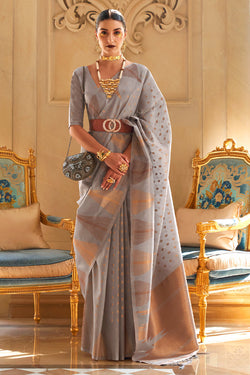 Natural Grey Banarasi Woven Tissue Silk Saree