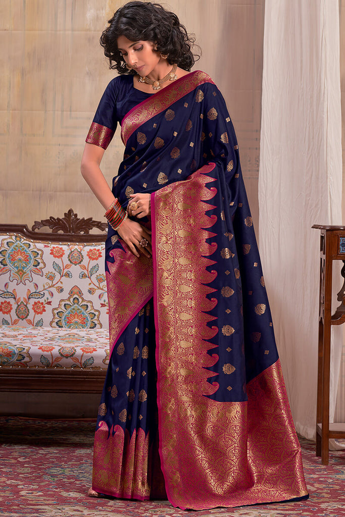 Navy Blue Banarasi Silk Saree