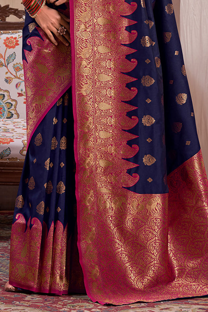 Navy Blue Banarasi Silk Saree