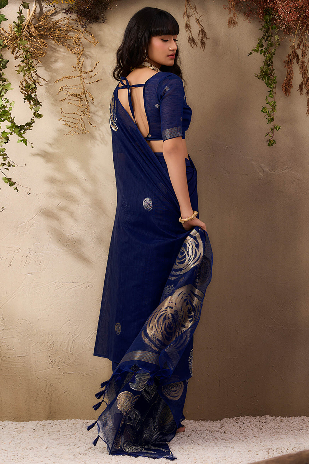 Navy Blue Munga Silk Saree