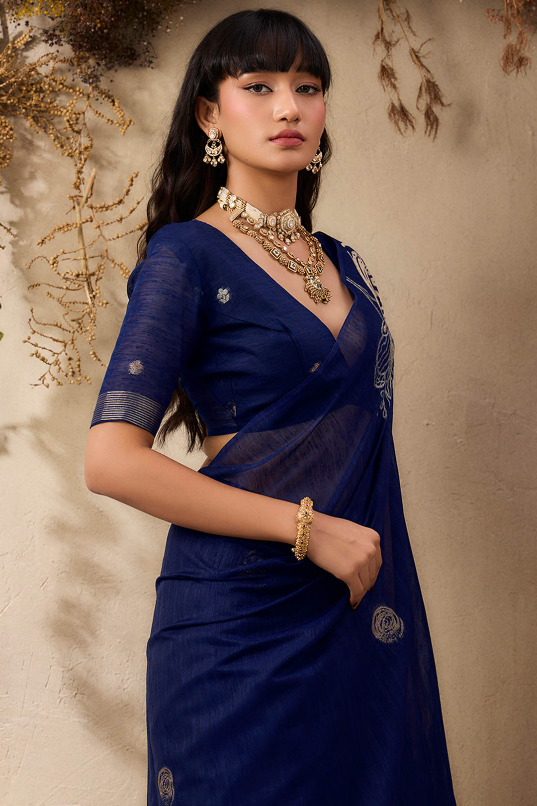 Navy Blue Munga Silk Saree
