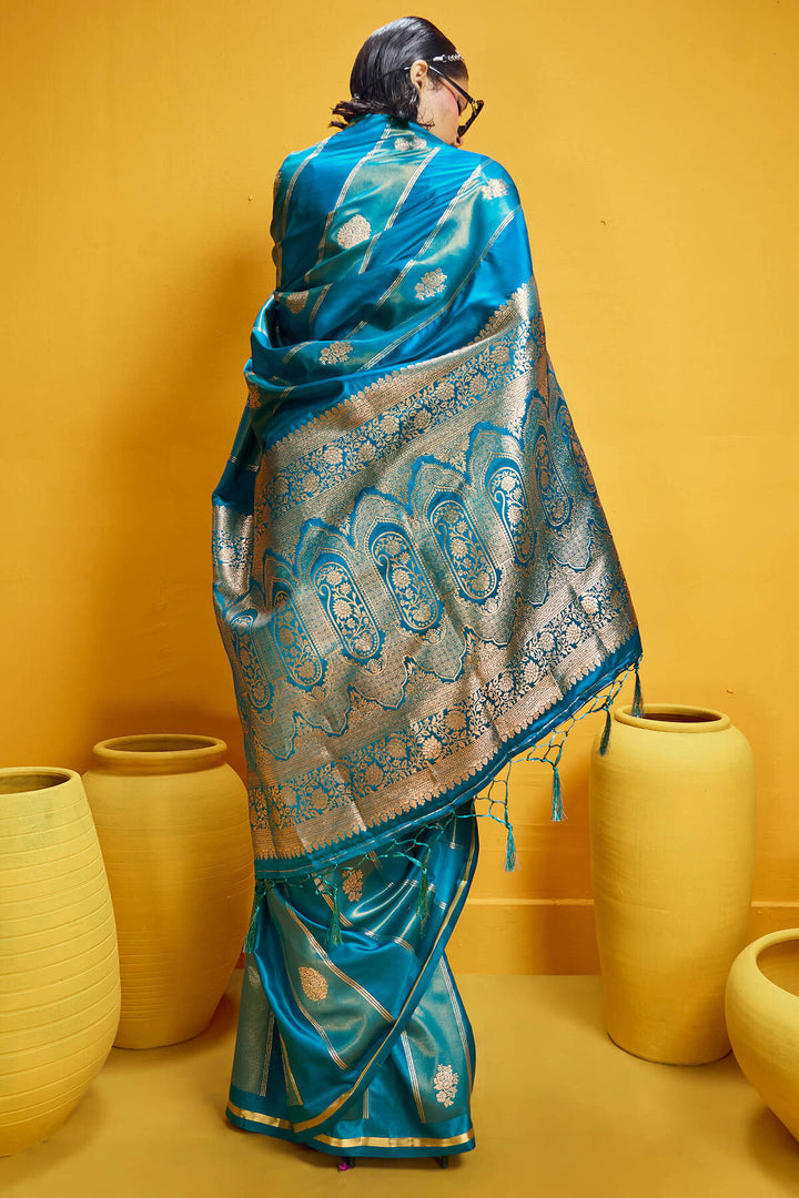 Nice Blue Purple Banarasi Satin Silk Saree