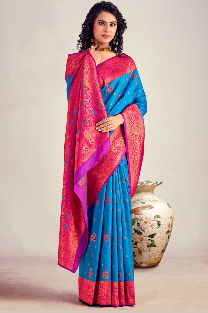 Nice Blue Soft Banarasi Silk Saree