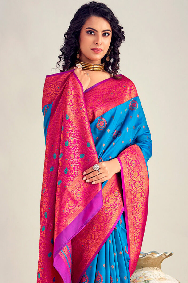 Nice Blue Soft Banarasi Silk Saree