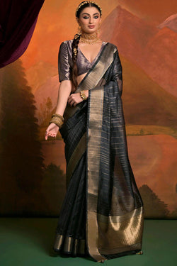 Night Black Zari Woven Banarasi Silk Saree