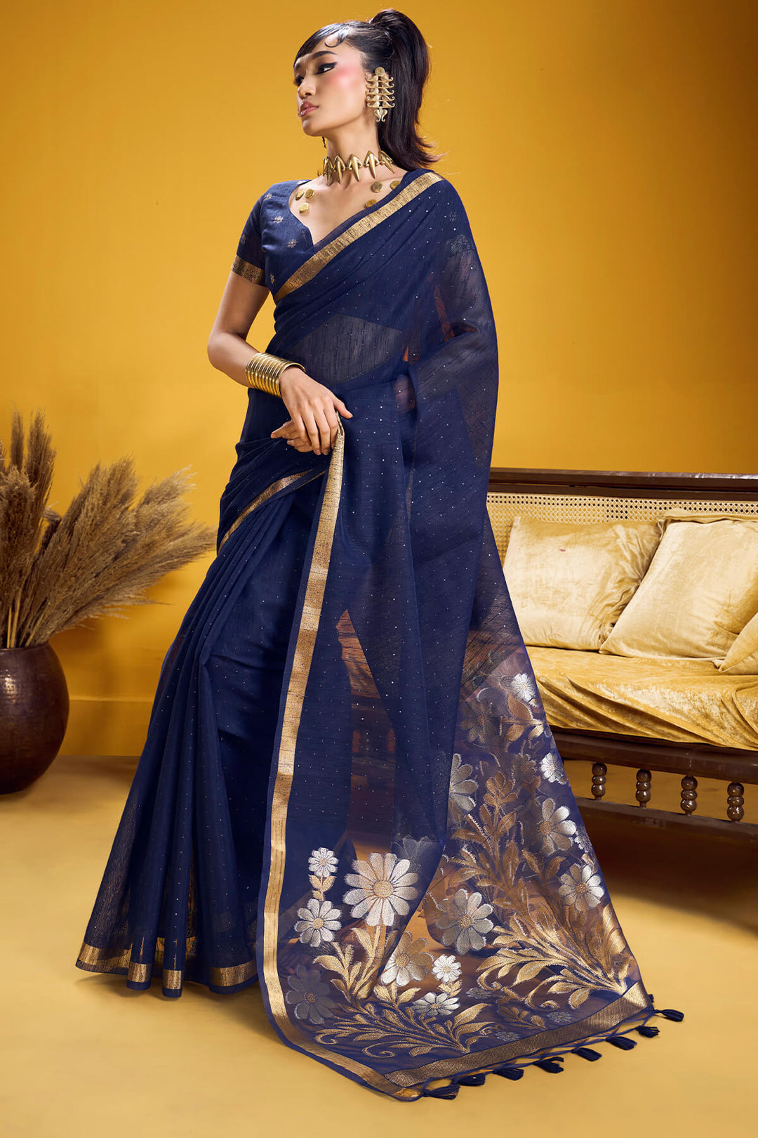 Nile Blue Munga Cotton Silk Saree