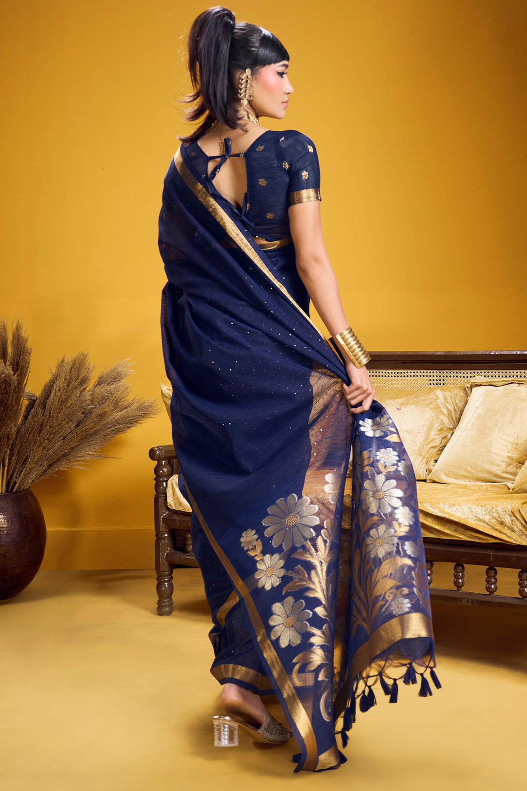 Nile Blue Munga Cotton Silk Saree