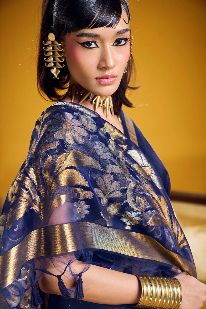 Nile Blue Munga Cotton Silk Saree