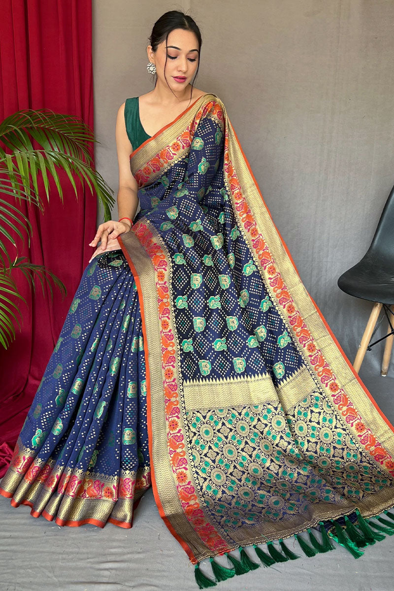 Nile Blue Patola Silk Saree