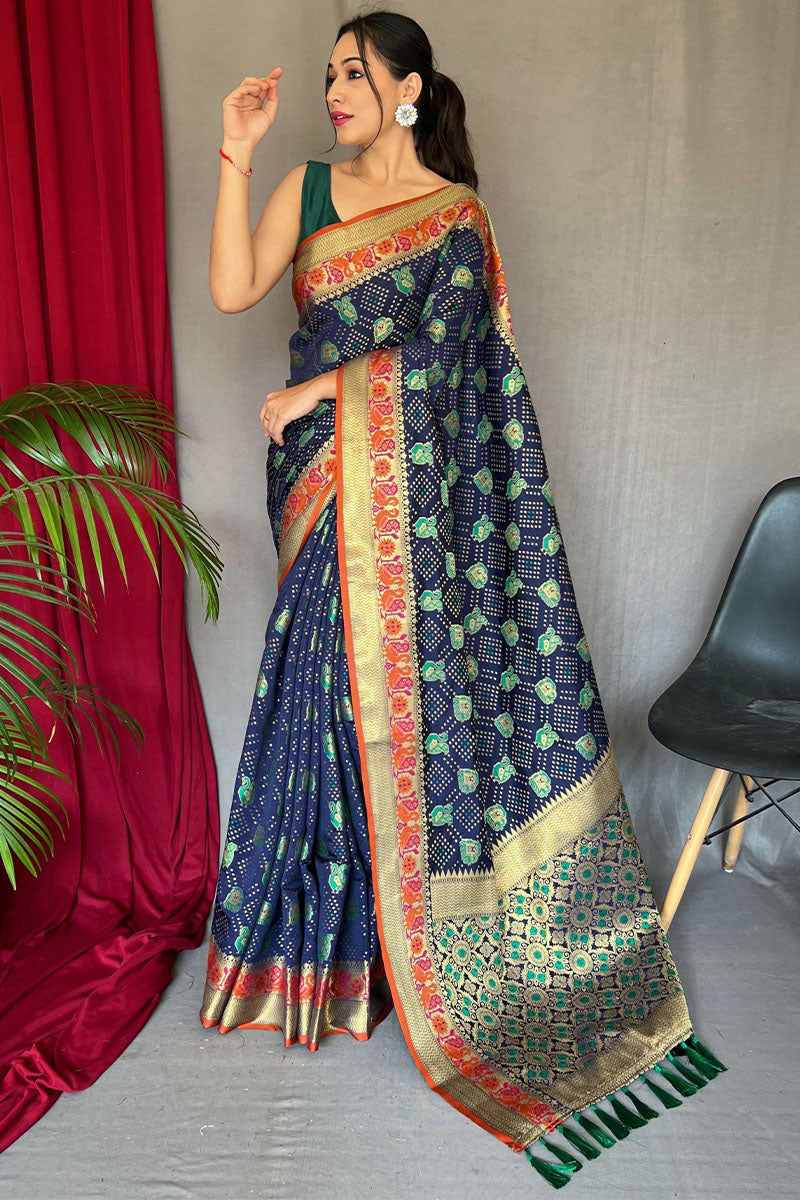 Nile Blue Patola Silk Saree