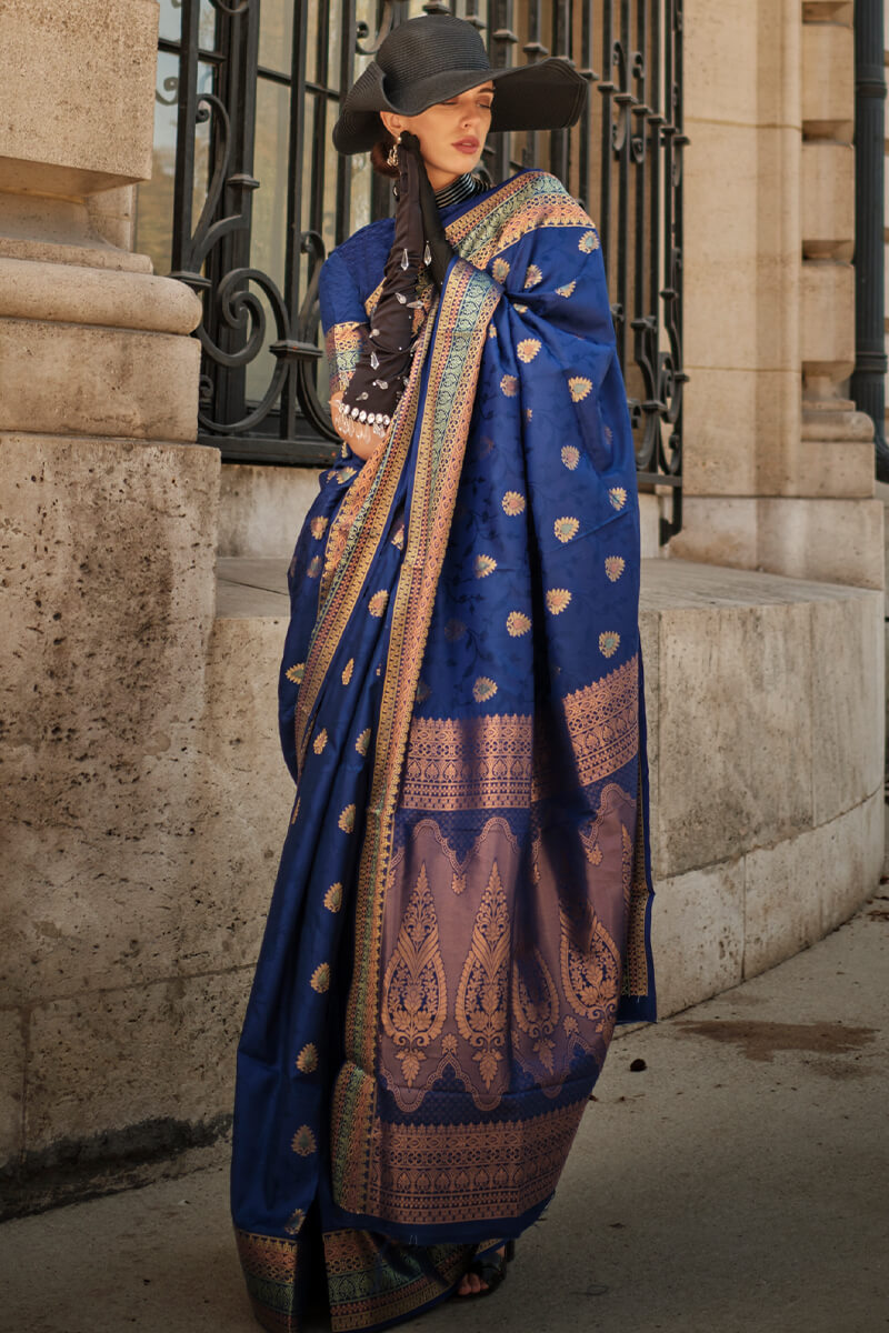 Nile Blue Soft Banarasi Silk Saree